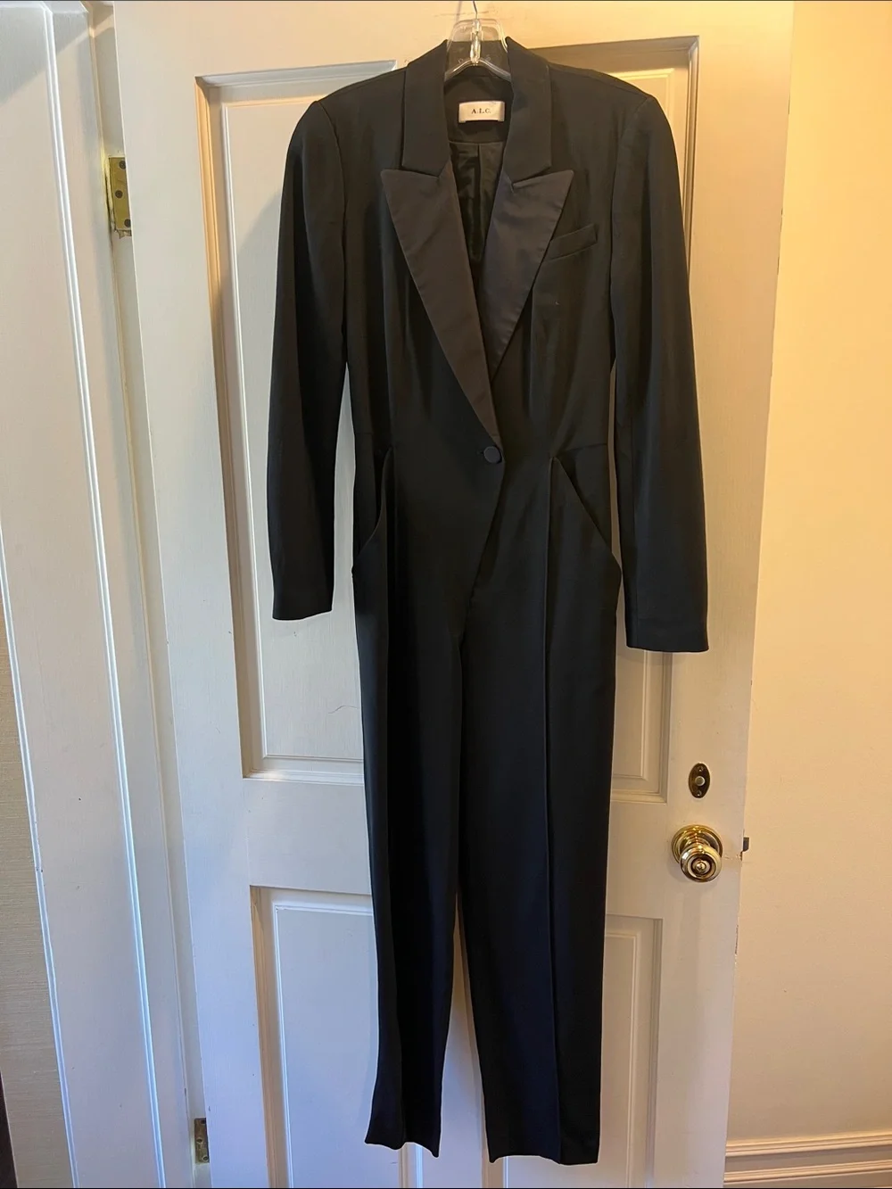 A.L.C. Black Satin Lapel Tuxedo Jumpsuit